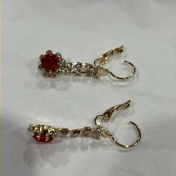 Fashion Earrings Red and Gold Rhinestone - Picture 5 of 5